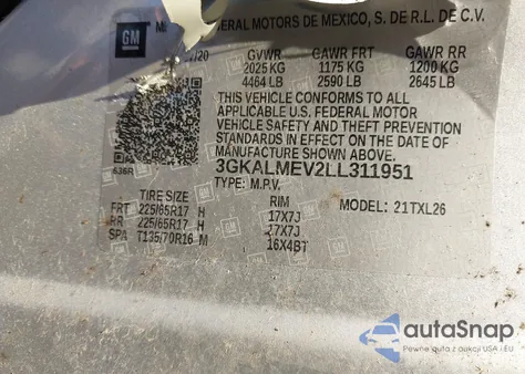 2020 GMC Terrain Fwd Sle z USA, uszkodzony, nr VIN 3GKALMEV2LL311951